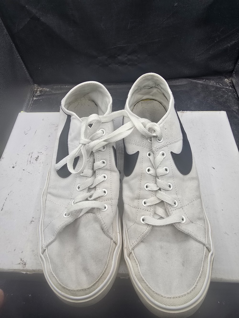 Nike Men’s White Canvas High-Top Sneakers with Black Swoosh